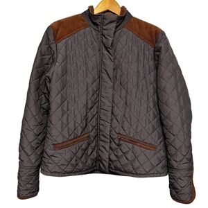 Bob Timberlake Gray Quilted Jacket Brown Corduroy Shoulder Trim Size Large